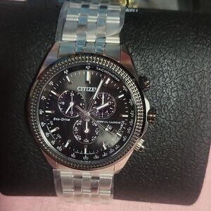 Citizen Men's Silver and Black Chronograph Watch